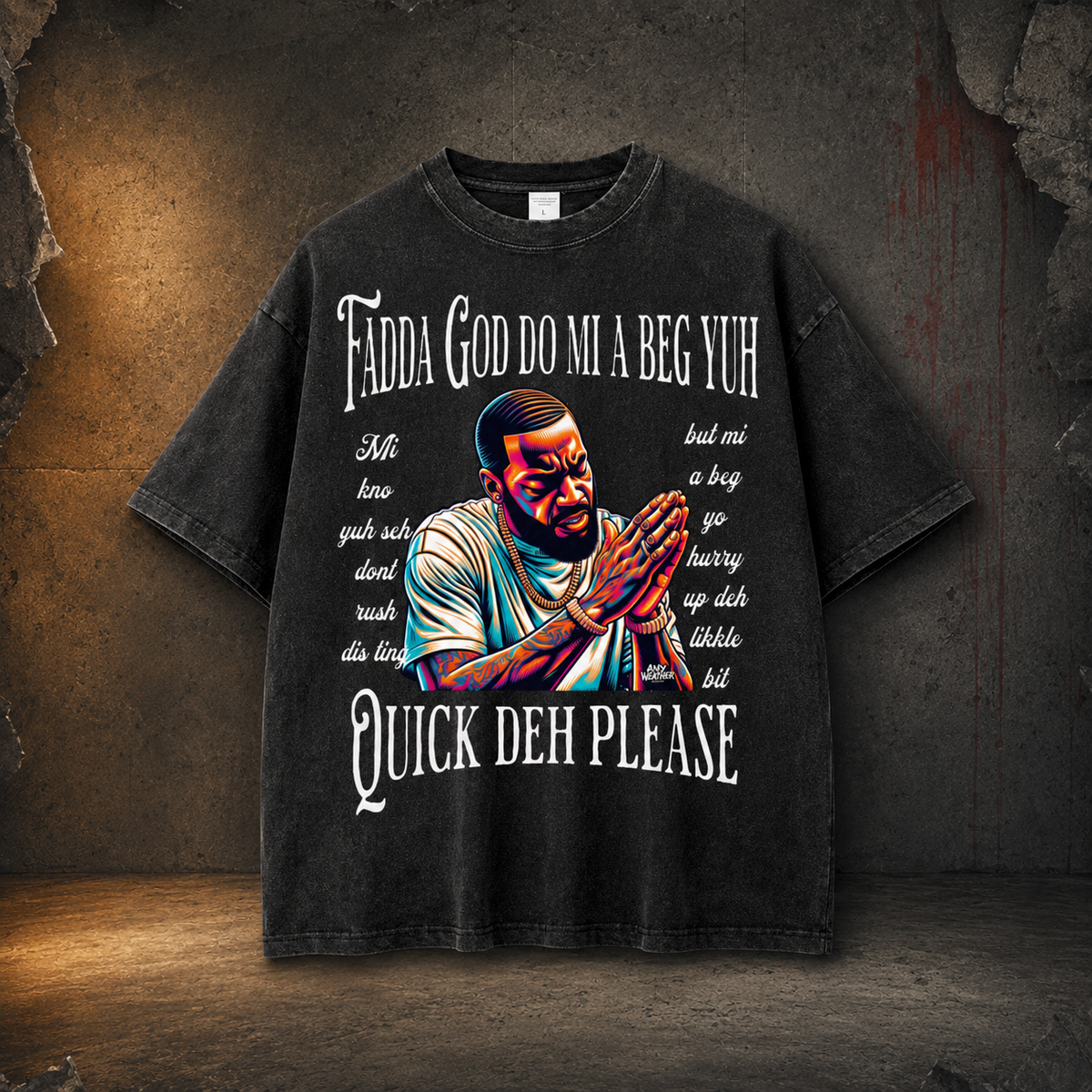 Black Fadda God Mi a Beg Yuh oversized T-shirt premium product mockup