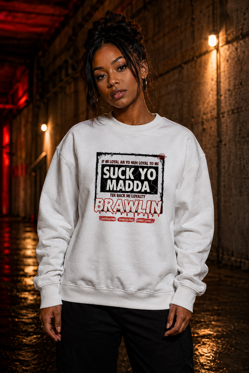 Graphic Sweatshirt White female model front lifestyle view