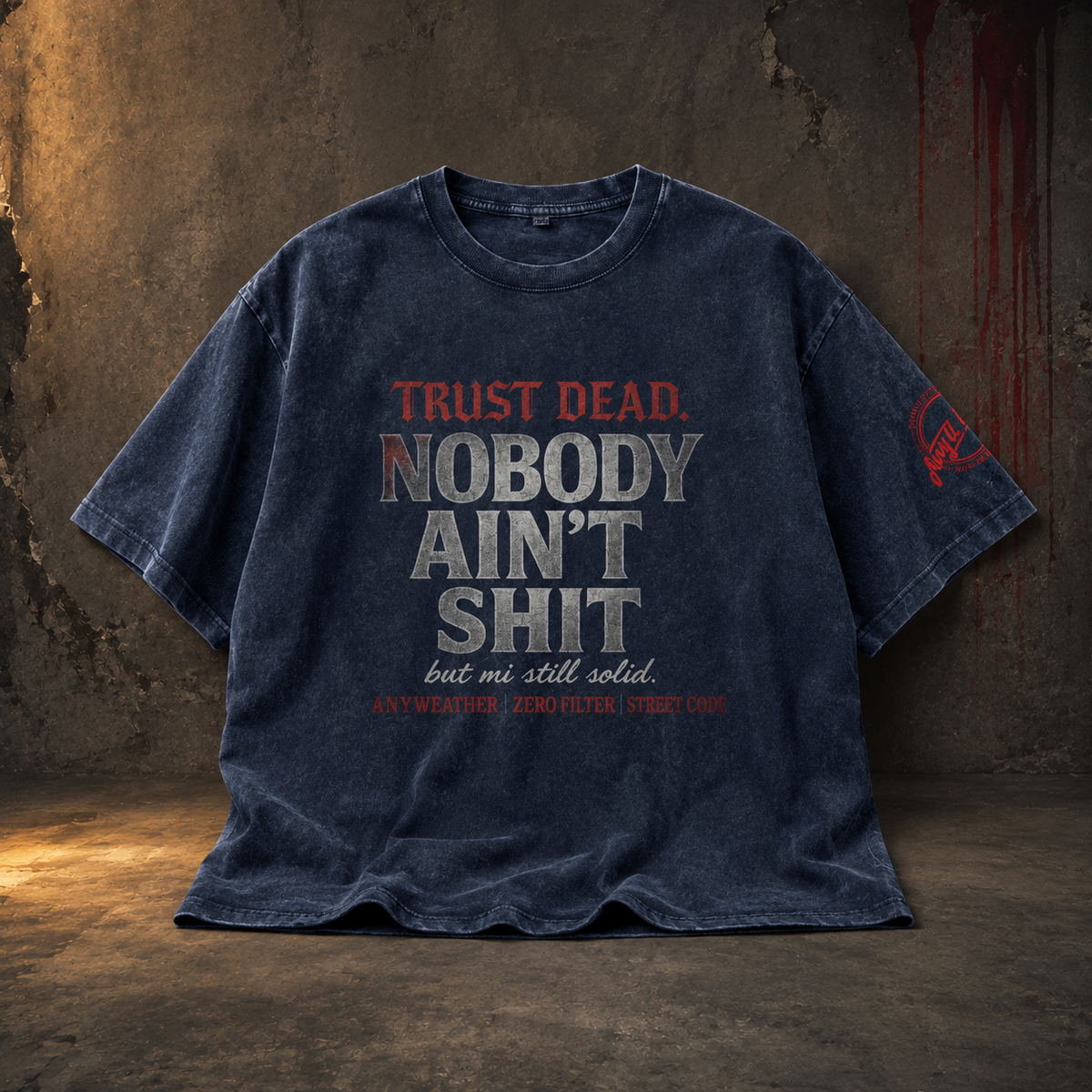 Dark blue Nobody Ain't Shit oversized T-shirt premium product mockup