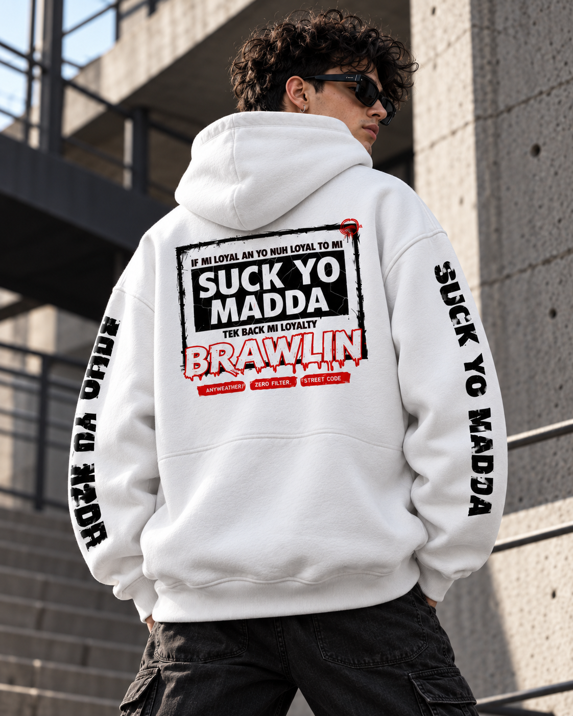 Oversize Fleeced Hoodie - male model back
