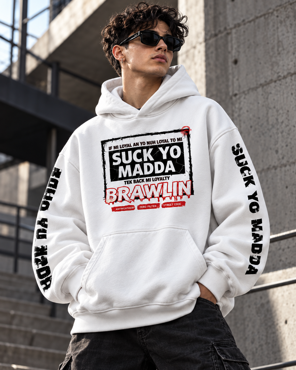 Oversize Fleeced Hoodie - male model front