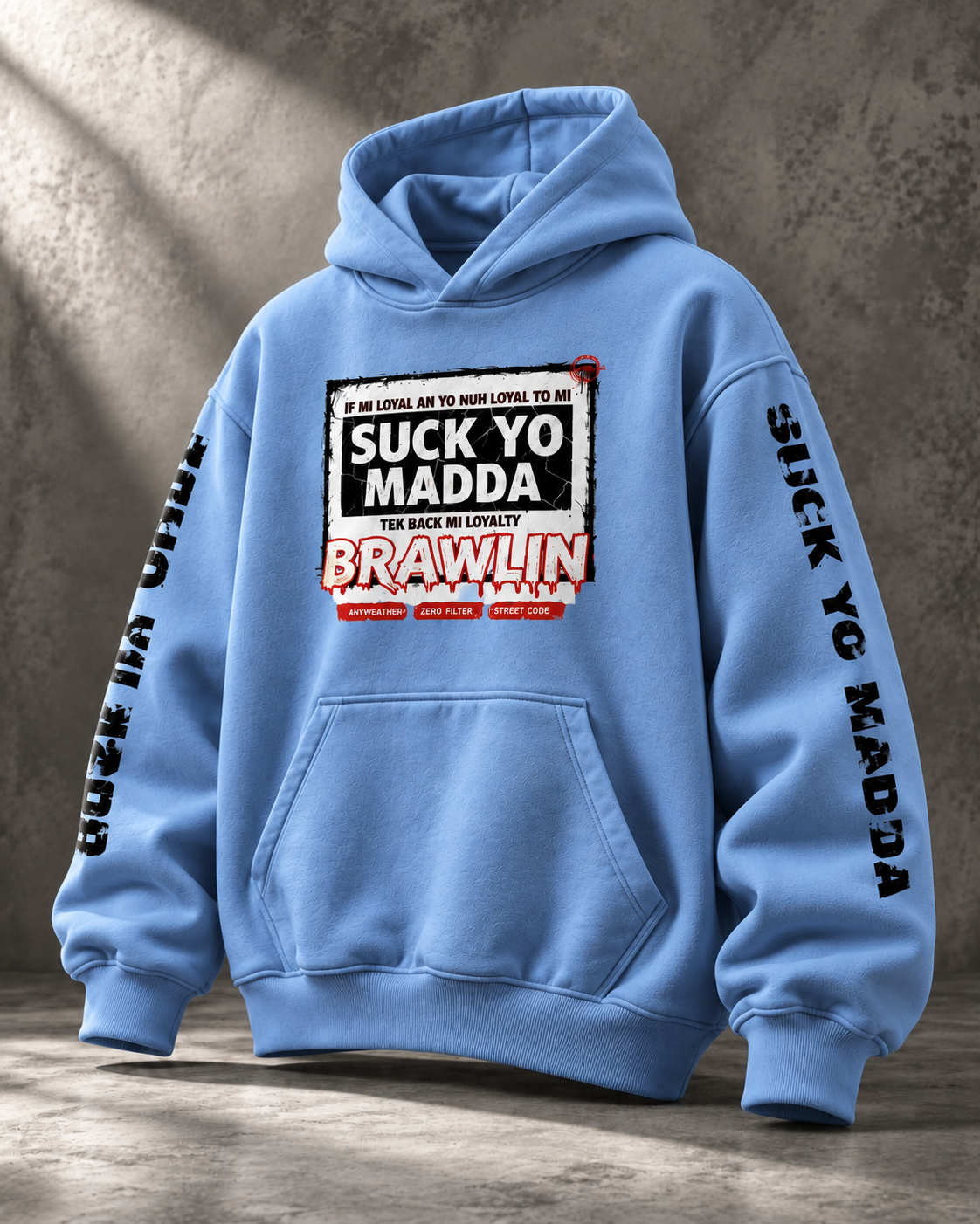 Oversize Fleeced Hoodie - Medium Blue front