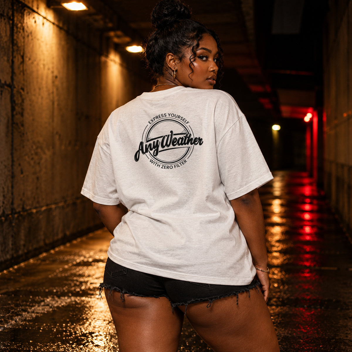 Saved By A Psalm Lucent White cotton T-shirt fashionable curvy female model back view