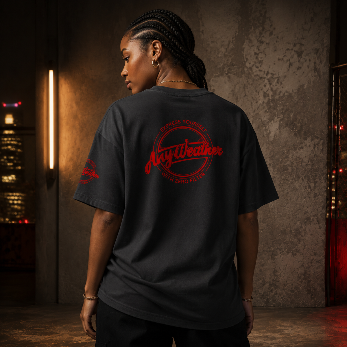 Streetwear T-Shirt Classic Black female model back view
