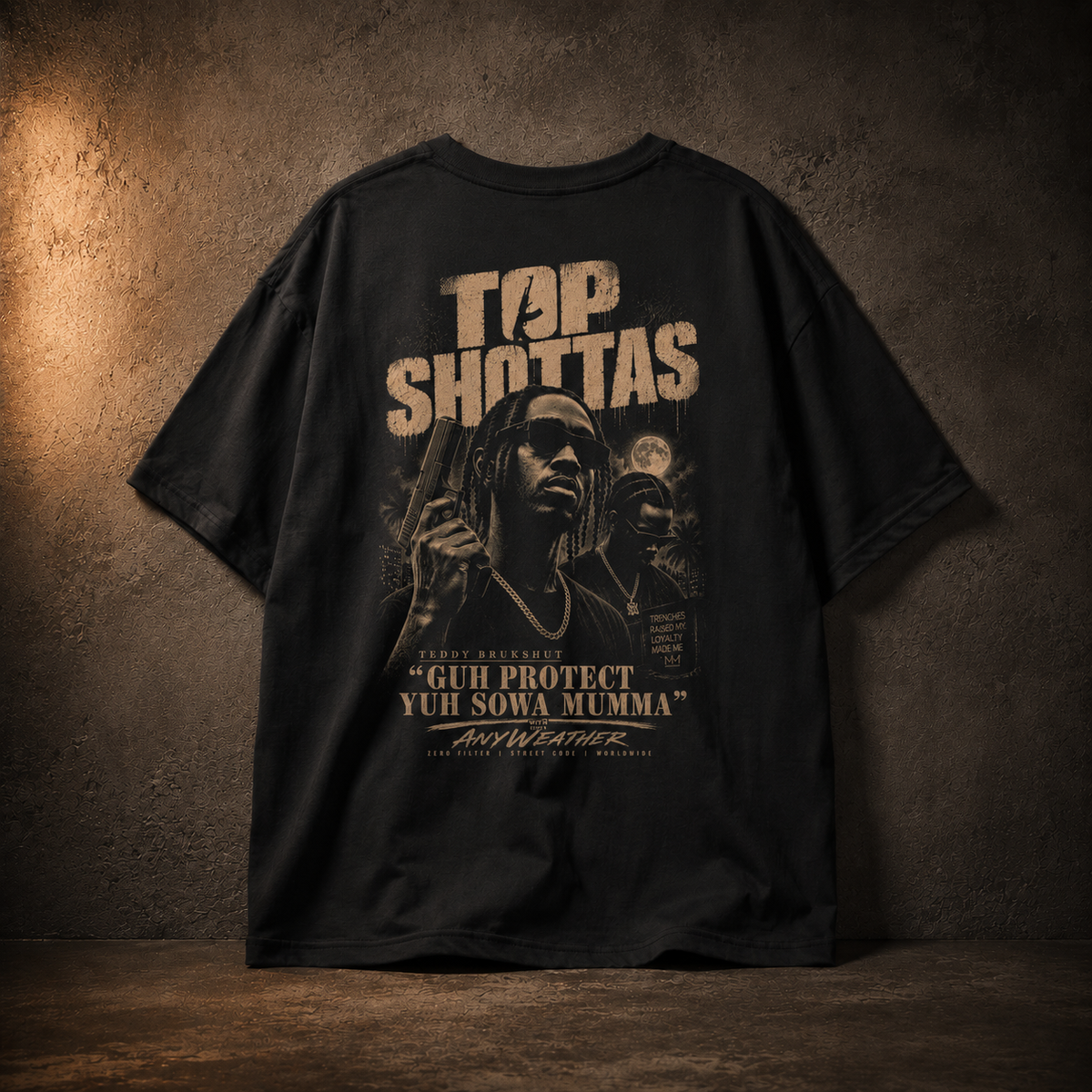 Top Shottas Teddy Brukshut T-Shirt in Black — back