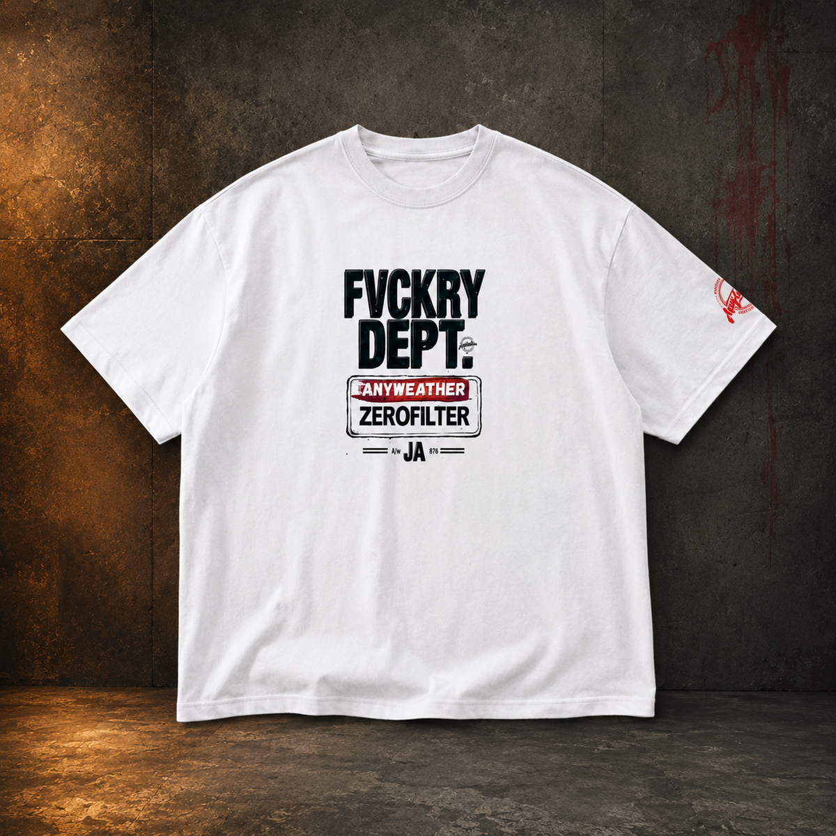 White oversized FVCKRY DEPT T-shirt front product view