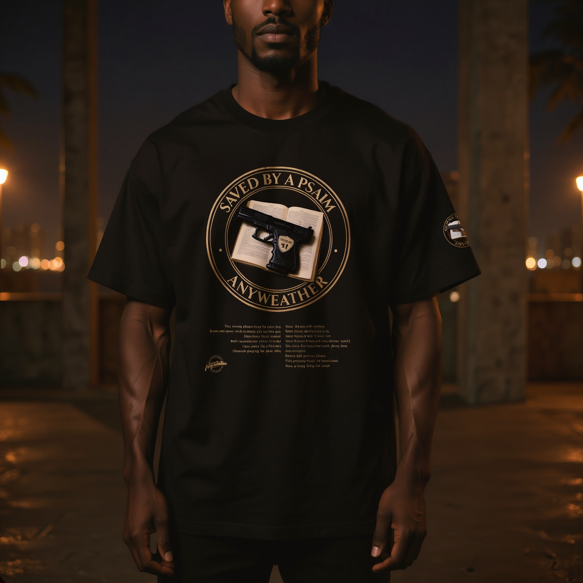 Male model wearing Black Unisex Tee in Classic Black — front