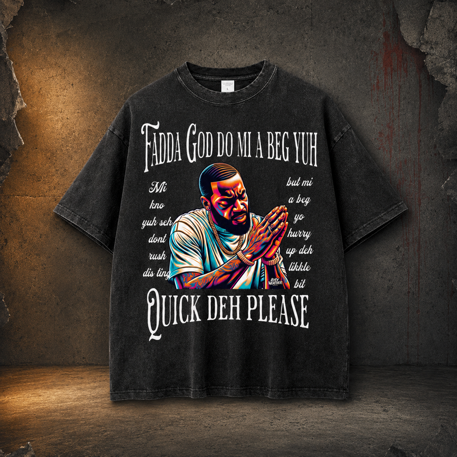 Black Fadda God Mi a Beg Yuh oversized T-shirt premium product mockup