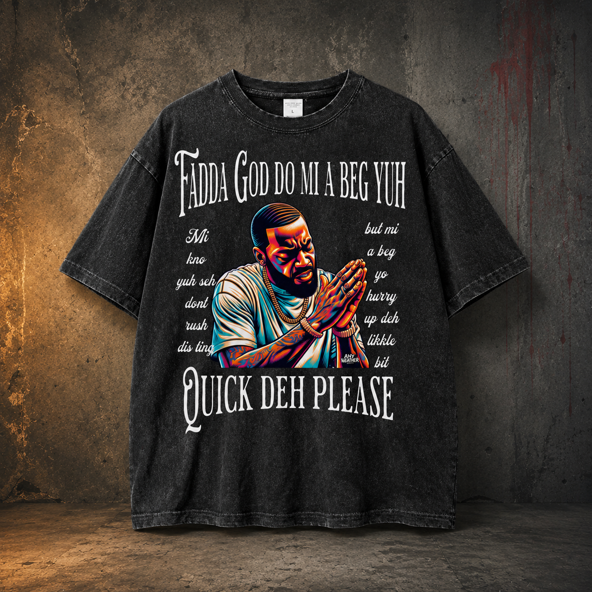 Pirate gray Fadda God Mi a Beg Yuh oversized T-shirt premium product mockup