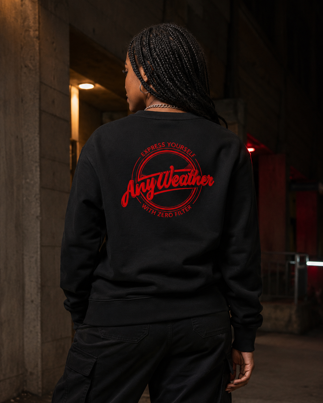 Female model wearing Fren Turn Snake Crewneck Black back
