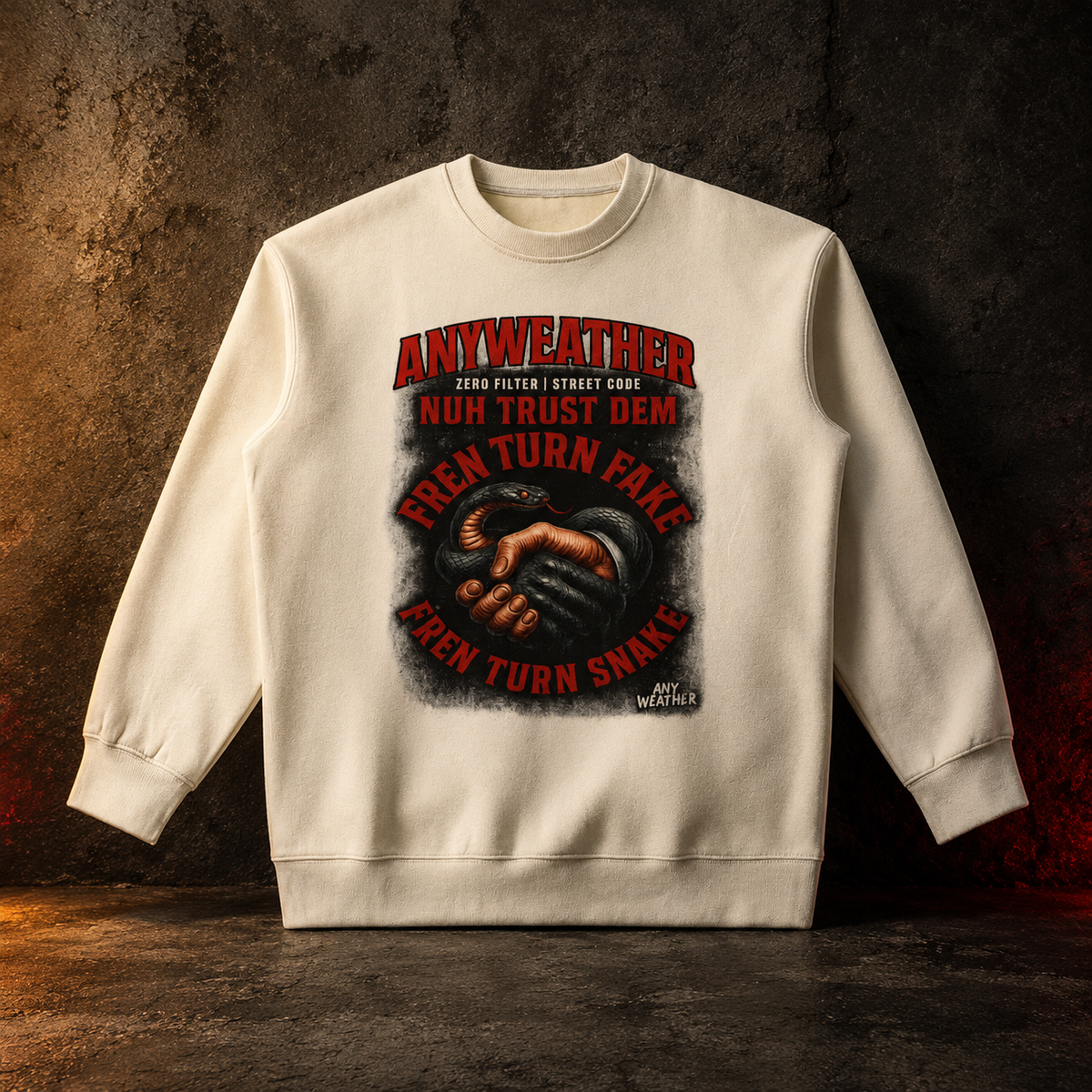 Fren Turn Snake Crewneck Camel front view