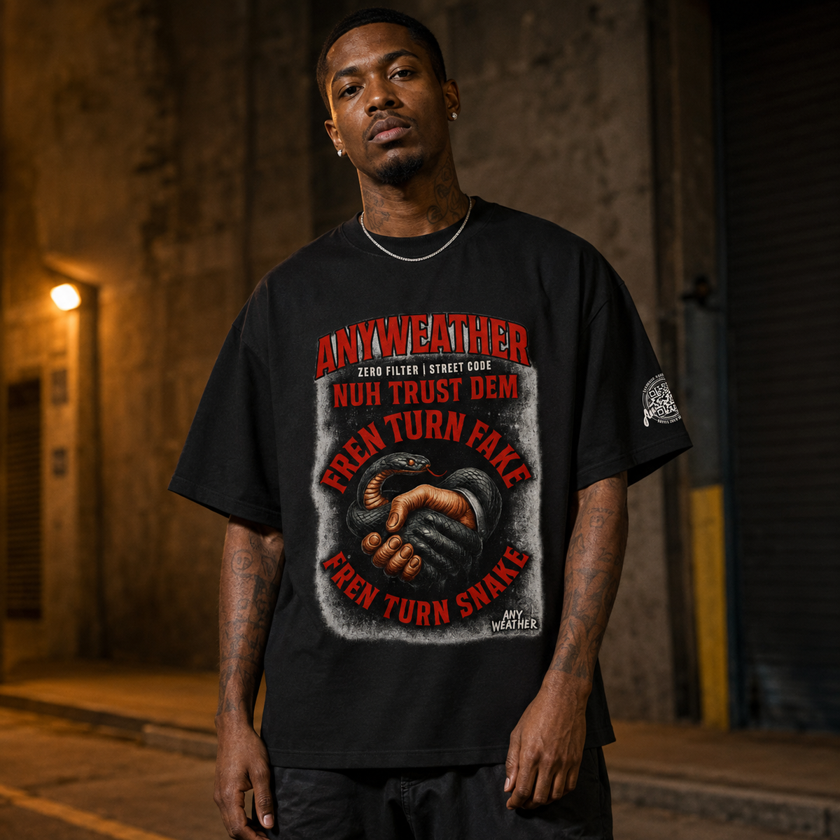 Fren Turn Snake Graphic T-Shirt Classic Black male model front view