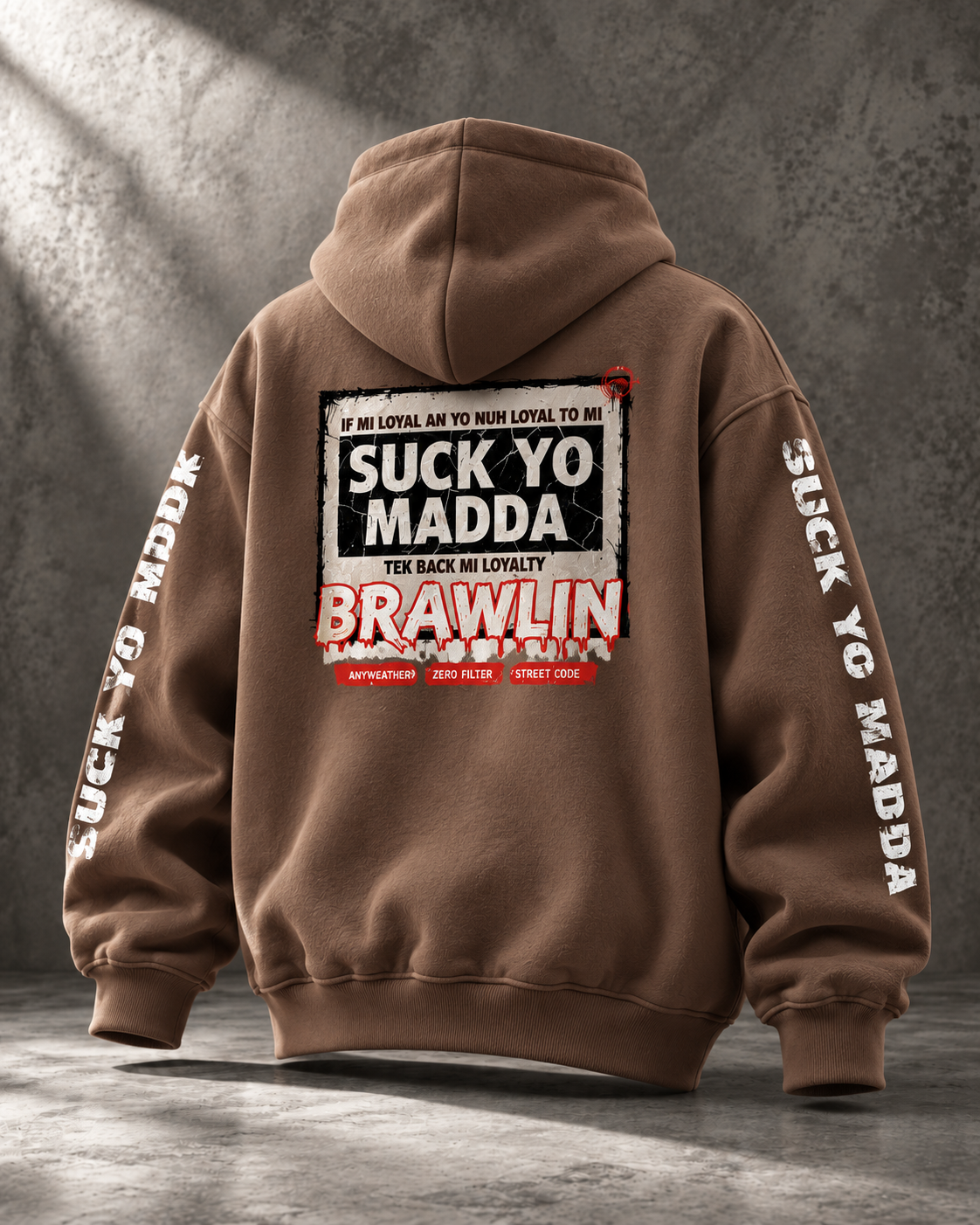 Oversize Fleeced Hoodie - Brown back