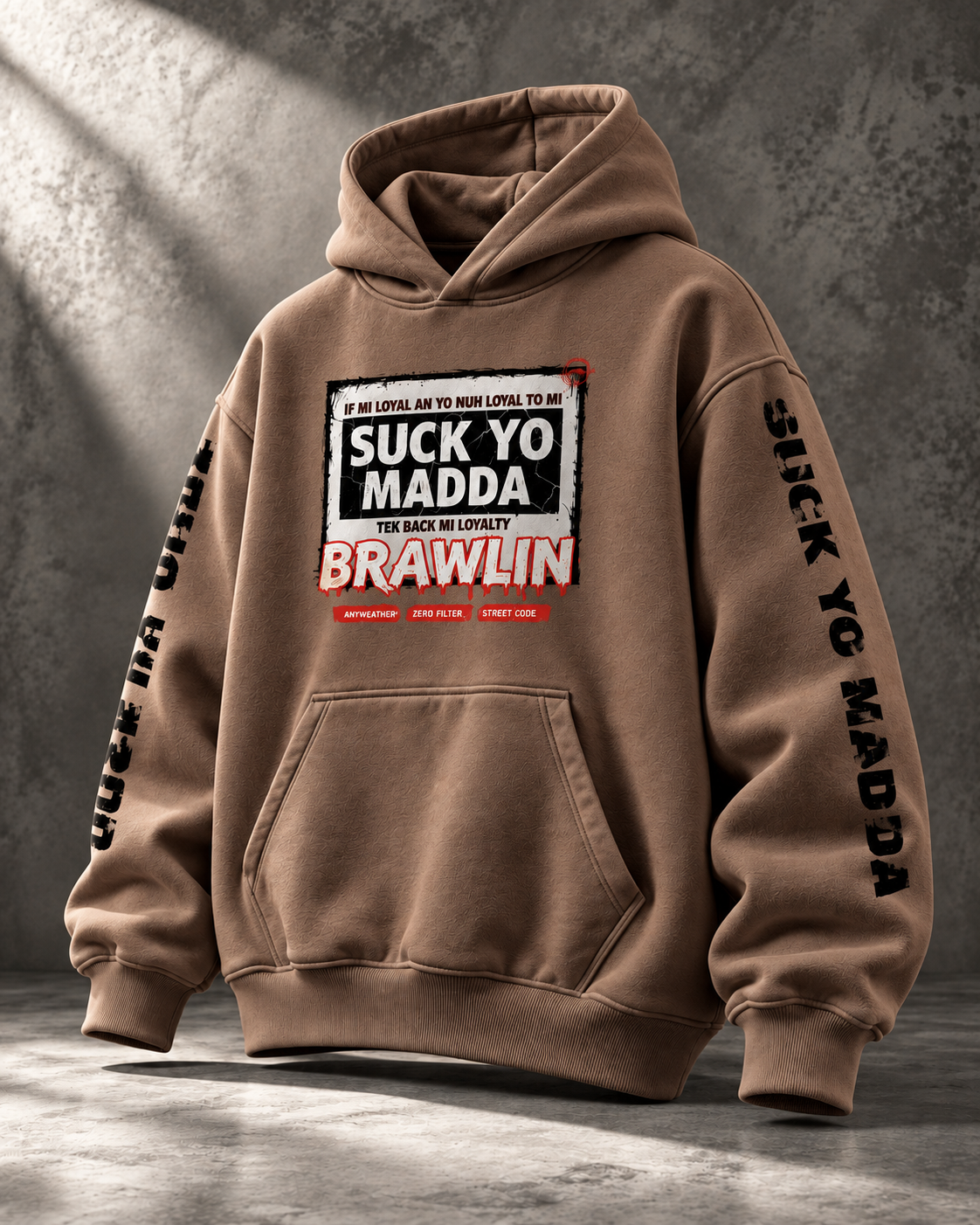 Oversize Fleeced Hoodie - Brown front