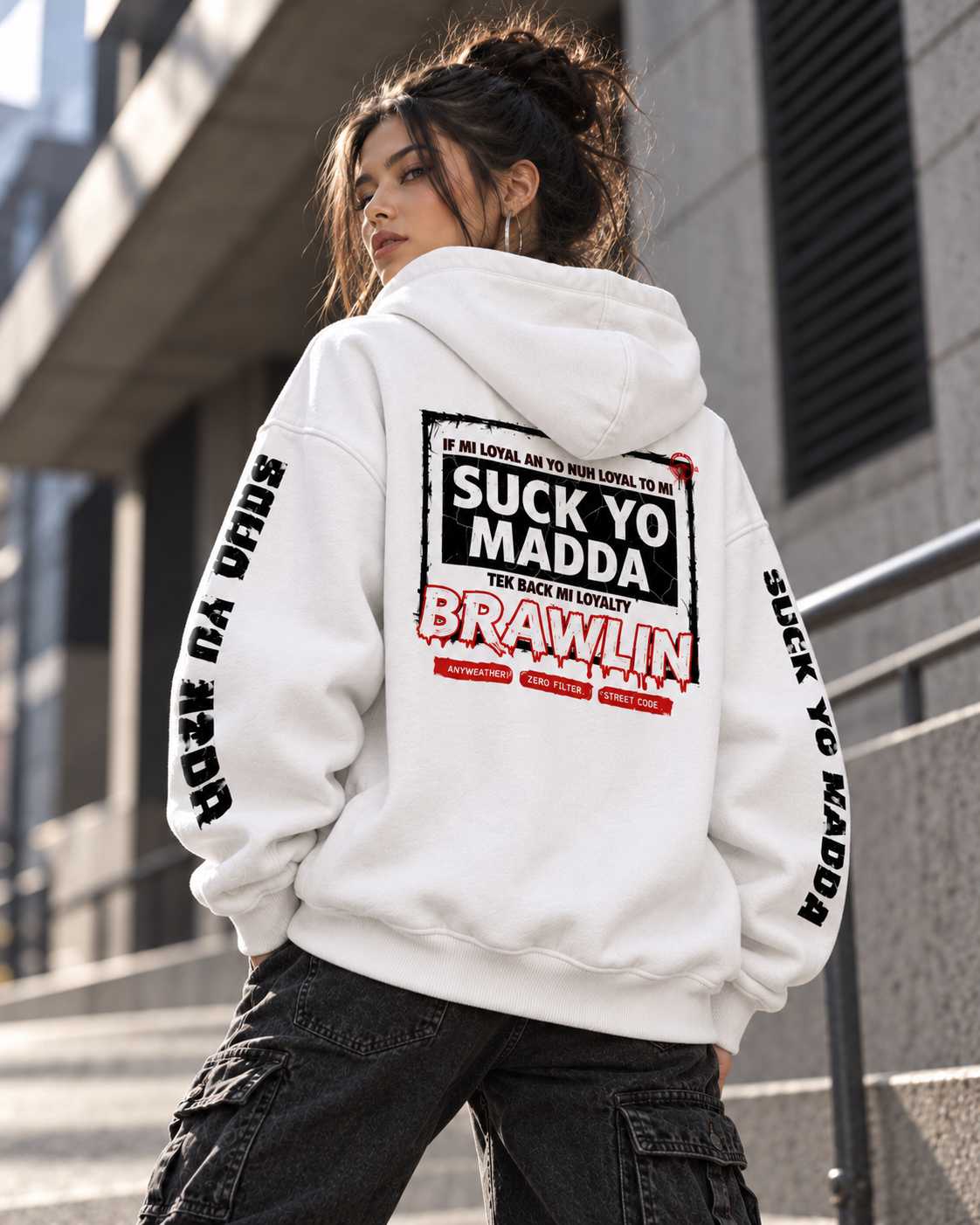 Oversize Fleeced Hoodie - female model back