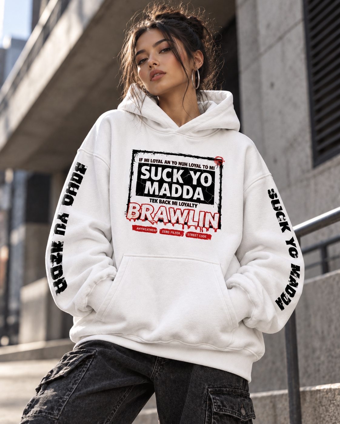 Oversize Fleeced Hoodie - female model front