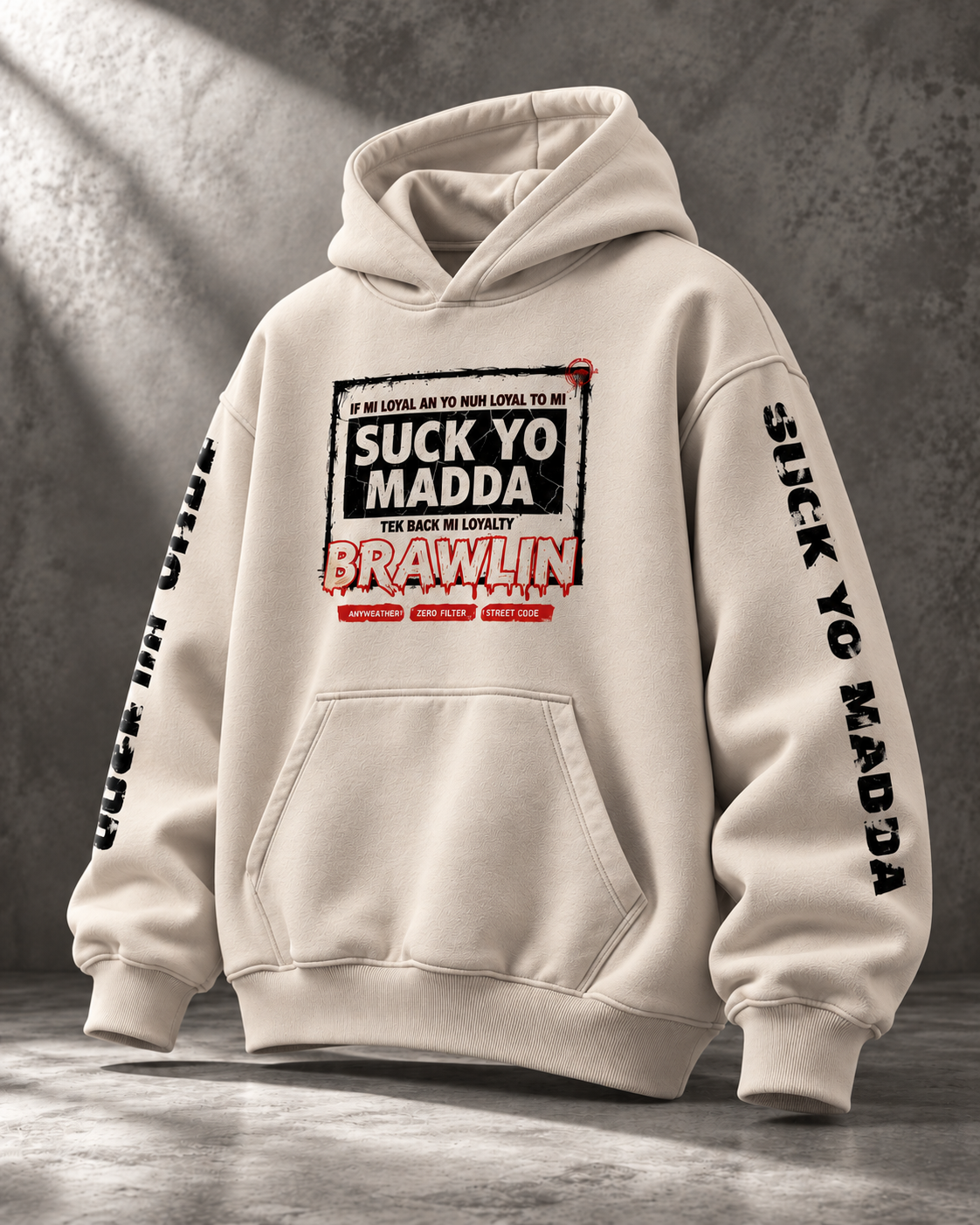 Oversize Fleeced Hoodie - Gray Apricot front