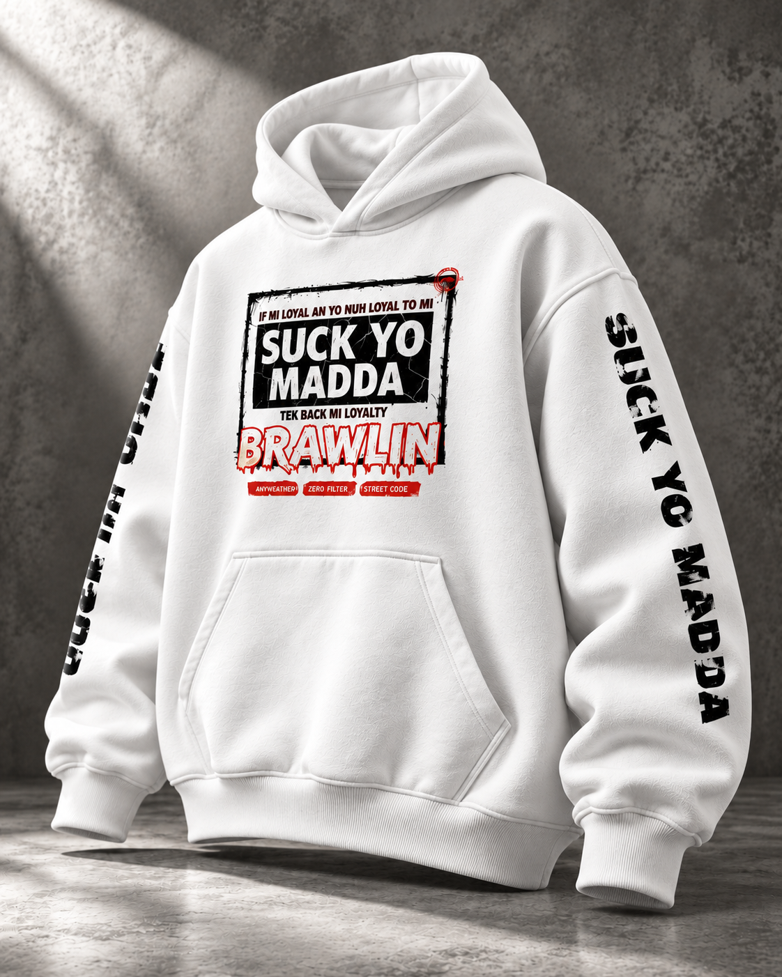 Oversize Fleeced Hoodie - White angled