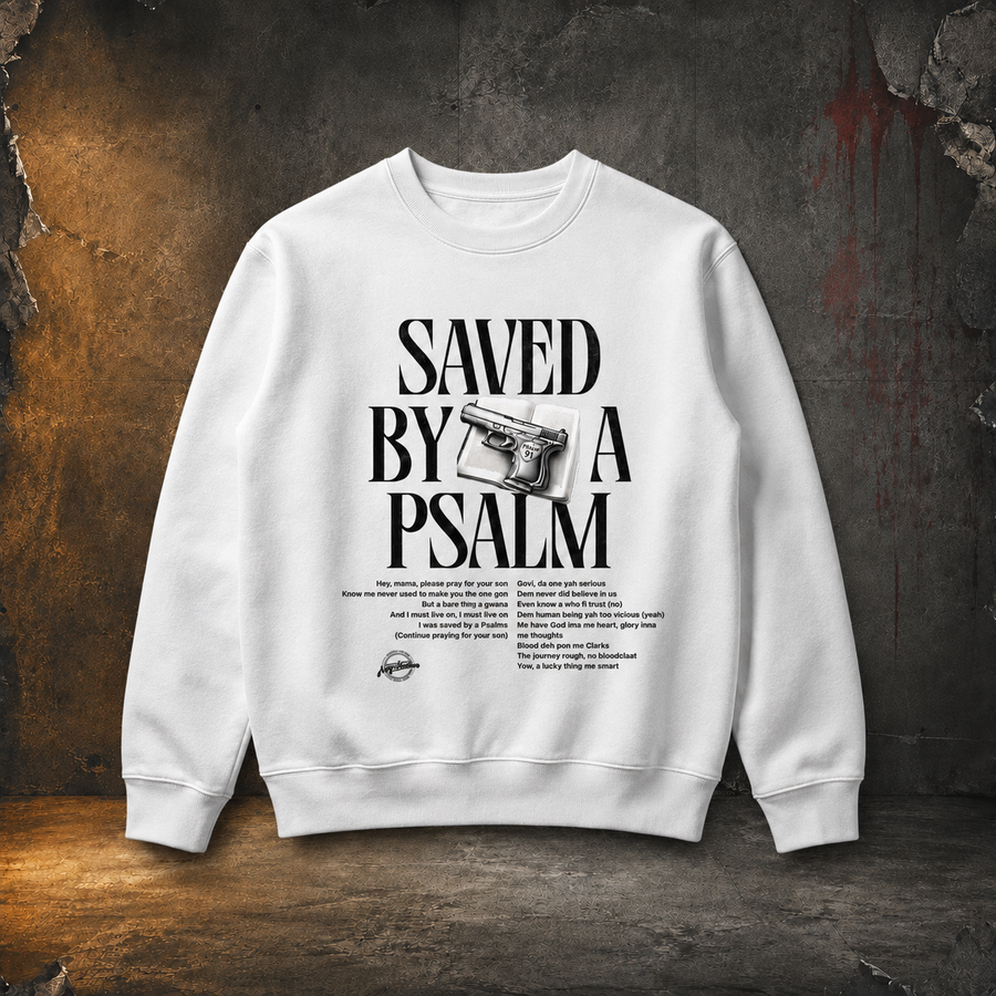 Saved By A Psalm white heavyweight crewneck — refined DTF front