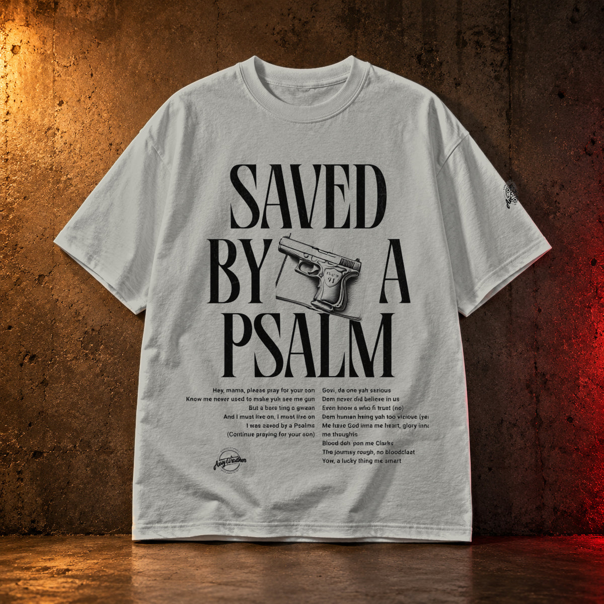 Saved By A Psalm Flower Gray cotton T-shirt ultra-realistic front product view
