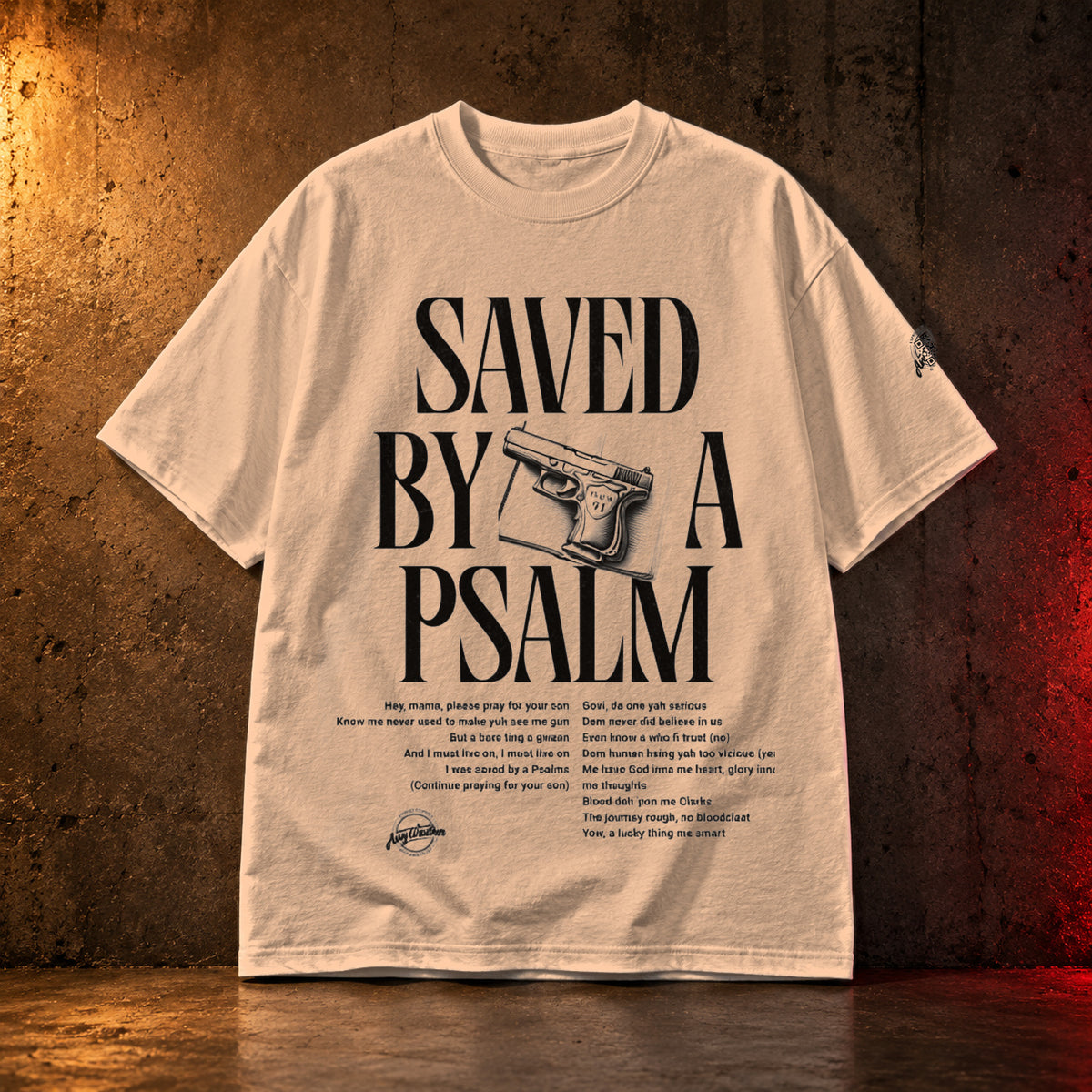 Saved By A Psalm Light Apricot cotton T-shirt ultra-realistic front product view