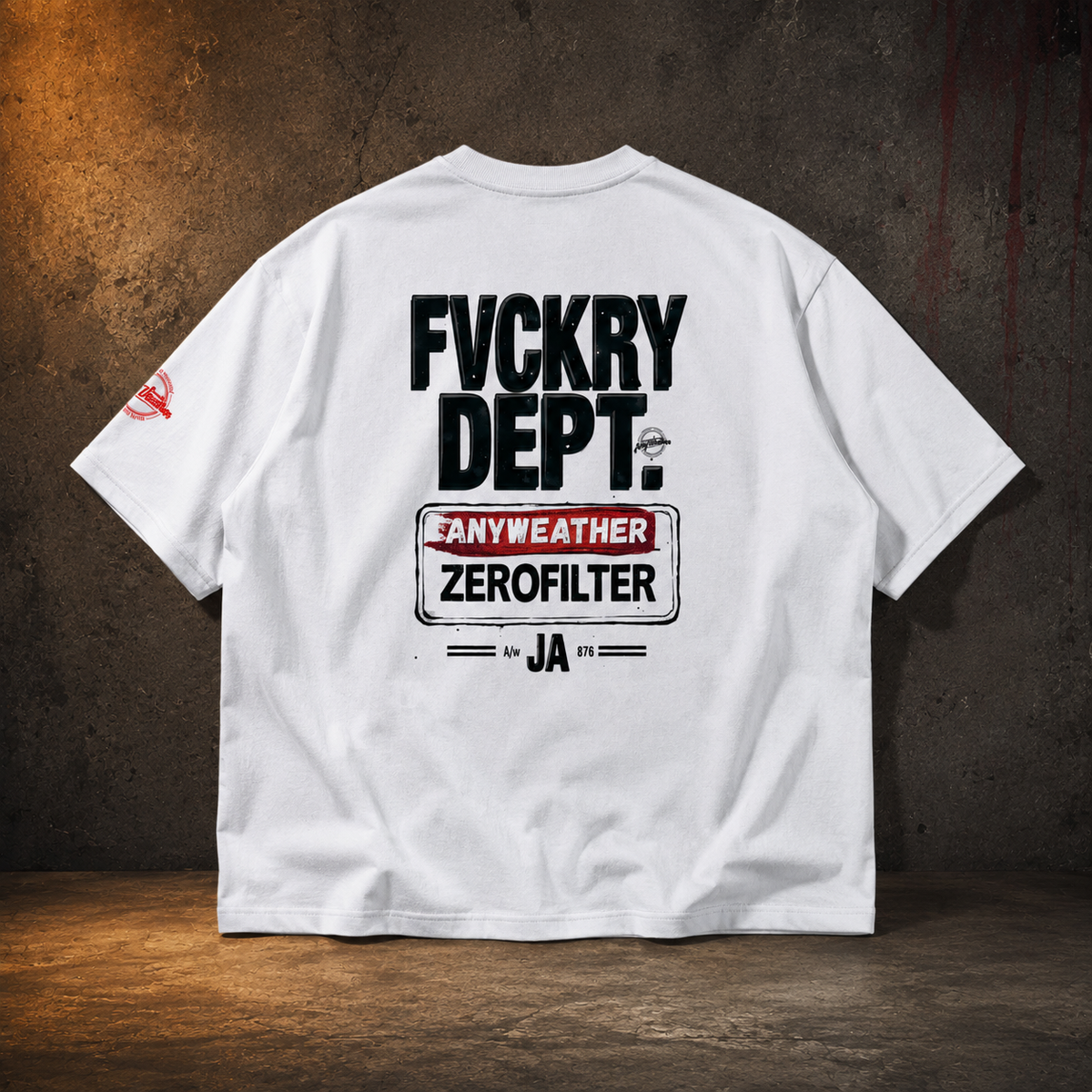 White oversized FVCKRY DEPT T-shirt back product view